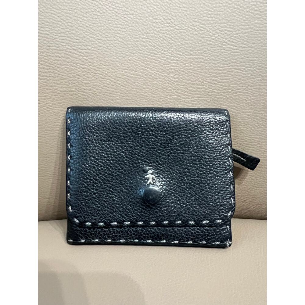 Henry Beguelin Leather BiFold Wallet Snap Fold Black Zipper Stitching Pebbled